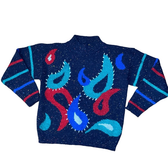 T.Q. Sweaters - Vintage T.Q. Women’s Sweater Size Medium‎ Confetti/Paisley Design 80’s Style